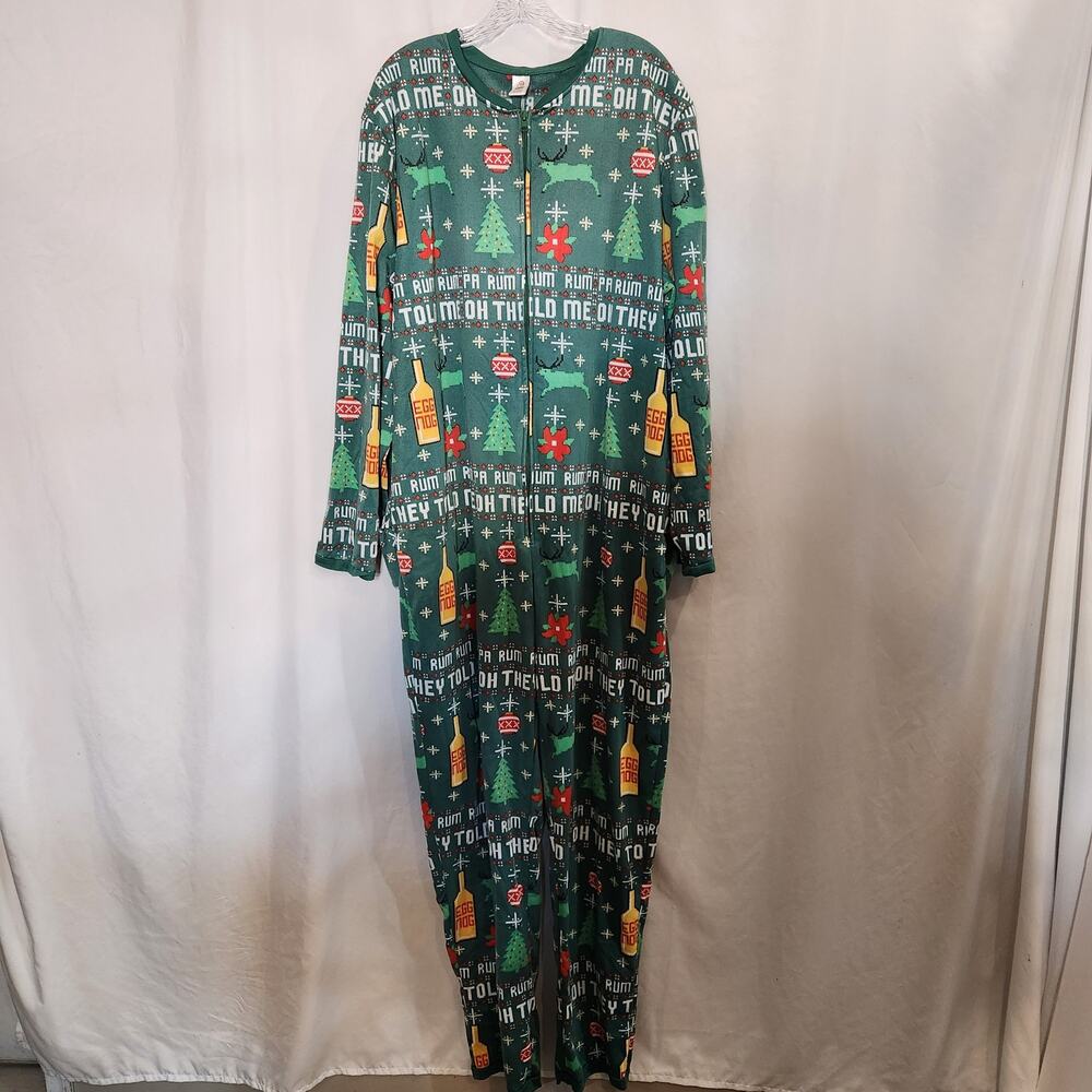 DEC 25th Union‎ Suit One Piece Pajamas  
Mens XXL Green Christmas Holiday FLAW